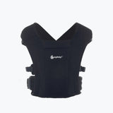Ergobaby Embrace Heather Grey newborn carrier, soft black fabric with adjustable straps and buckles.
