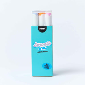 OMY Smooth Ink 9 alcohol markers in teal packaging with brush and fine tips