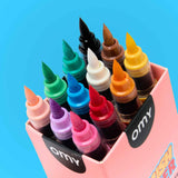 Top view of OMY Brush Power marker set showing all 12 colours