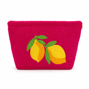 Kids Beach Towel Pouch - Fuchsia with Yellow Lemon