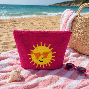 Kids Beach Towel Pouch - Fuchsia Pink with Sunshine