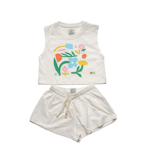 White Flowers Girls Shorts and T-shirt  Set