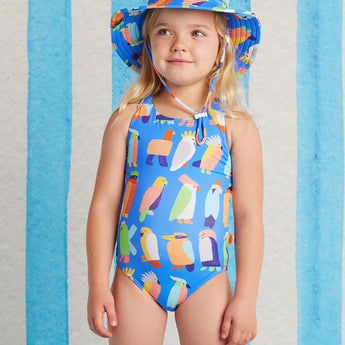 Girls Strap Bather Flamin Galahs Swimsuit | Kids Swimwear