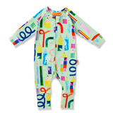 Halcyon Nights Scribble Squad Long Sleeve Baby Romper | Organic Cotton Zip Suit