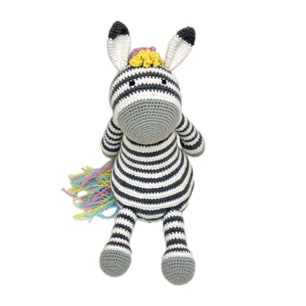 Happy Threads Handmade Ziggy The Zebra â€“ Multicolor Crochet Toy | Rattles