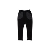Black leggings with textured panels on a white background