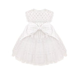 Junona white tulle girls' occasion dress with sparkling bodice, full skirt, and large back bow.