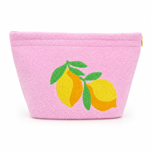 Kids Beach Towel Pouch – Baby Pink Lemon Print