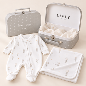 LIVLY Flying Elephants Zipper Footie + Blanket Unisex Gift Set – White