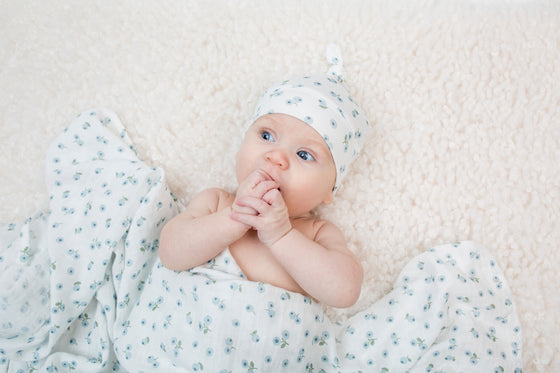 Bamboo Hat & Swaddle Blanket - Blueberries