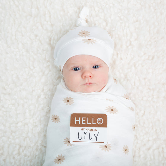 Bamboo Hat & Swaddle Blanket - Daisies