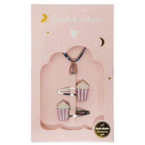 Luciole Et Petit Pois Popcorn Gift Box | Hair Clips & Rainbow Bracelet Set