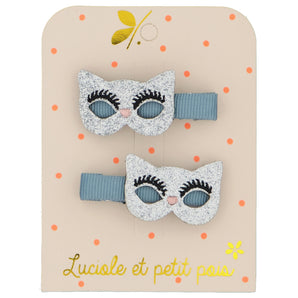 Luciole Et Petit Pois Whimsical Cat Mask Hair Clips â€“ Add Sparkle & Style | Hair Accessories