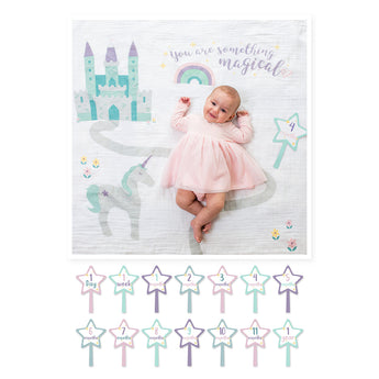 Lulujo Baby's First Year Milestone Blanket & Cards Set | Premium Muslin Gift