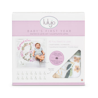 Lulujo Baby's First Year Milestone Blanket & Cards Set | Premium Muslin Gift