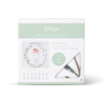 Lulujo Baby's First Year Milestone Blanket & Cards Set | Premium Muslin Gift