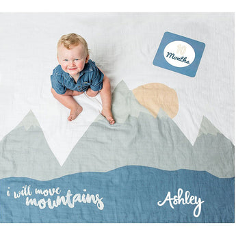 Lulujo Baby's First Year Milestone Blanket & Cards Set | Premium Muslin Gift