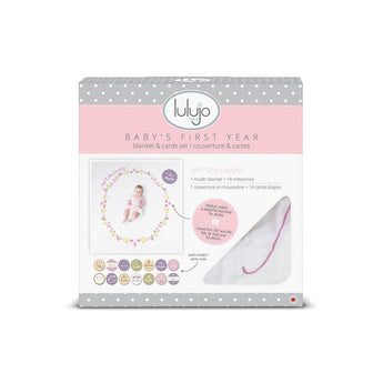 Lulujo Baby's First Year Milestone Blanket & Cards Set | Premium Muslin Gift