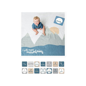 Lulujo Baby's First Year Milestone Blanket & Cards Set | Premium Muslin Gift