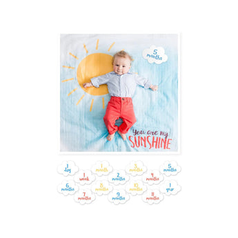 Lulujo Baby's First Year Milestone Blanket & Cards Set | Premium Muslin Gift