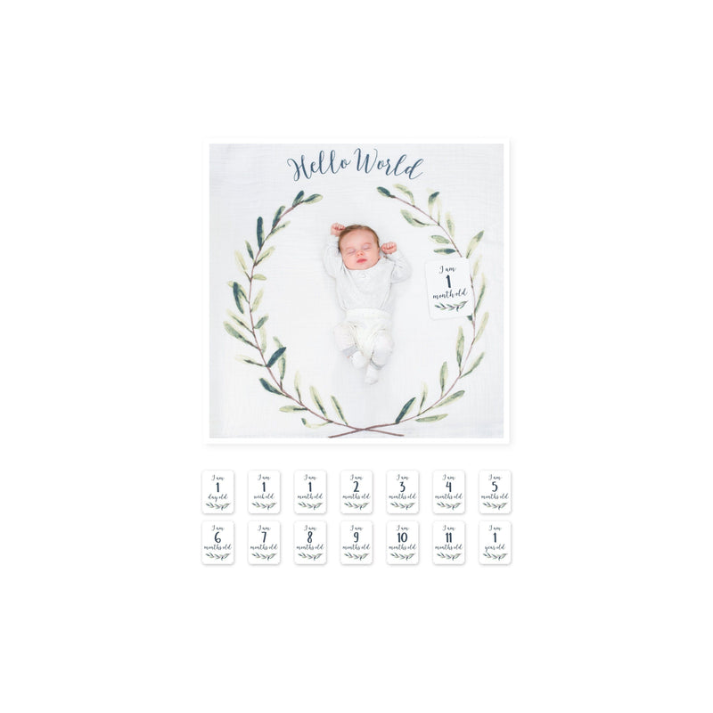Lulujo Baby's First Year Milestone Blanket & Cards Set | Premium Muslin Gift