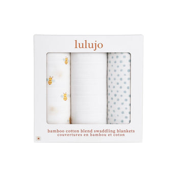 Lulujo Bamboo Muslin Swaddle Blankets 3 Pack | Baby Essentials Gift Set