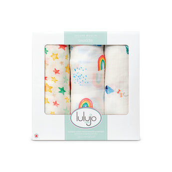 Lulujo Bamboo Muslin Swaddle Blankets 3 Pack | Silky Soft 70% Bamboo Viscose