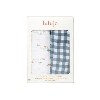 Lulujo Cotton Muslin Swaddles 2 Pack | Ultra Soft Breathable Baby Blankets