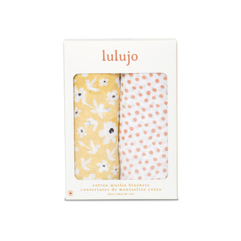 Lulujo Cotton Muslin Swaddles 2 Pack | Ultra Soft Breathable Baby Blankets