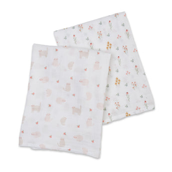 Lulujo Cotton Muslin Swaddles 2 Pack | Ultra Soft Breathable Baby Blankets