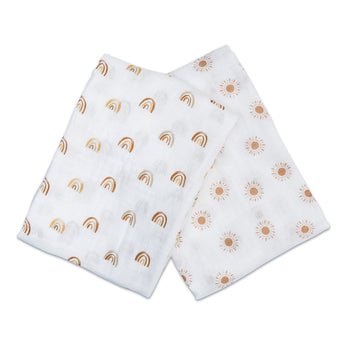 Lulujo Cotton Muslin Swaddles 2 Pack | Ultra Soft Breathable Baby Blankets