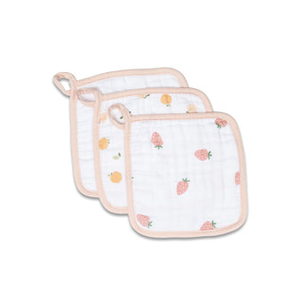 Lulujo Soft & Absorbent Wash Cloths 3 Pack | Fruit & Nature Designs