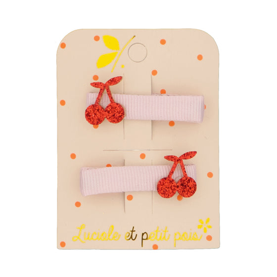 Mini red cherries hair clips (pair)