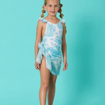 Marie Raxevsky Jungle Turquoise Girls Pleated Swimwear