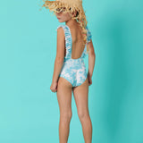 Marie Raxevsky Jungle Turquoise Girls Pleated Swimwear