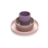 Melii 3 Piece Silicone Meal Set - Plate, Bowl & Cup (Pink, Grey, Purple)