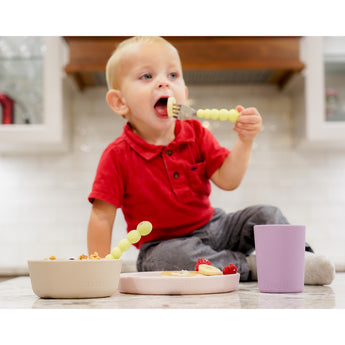 Melii 3 Piece Silicone Meal Set - Plate, Bowl & Cup (Pink, Grey, Purple)