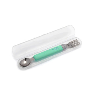 Melii Detachable Spoon & Fork with Carrying Case - Green & Grey