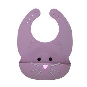 Melii Silicone Cat Bib Purple | Waterproof Baby Feeding Bib 6 M+
