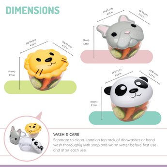 Melii Snack Food Storage Container Pack of 3 Panda, Bulldog, Lion