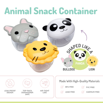 Melii Snack Food Storage Container Pack of 3 Panda, Bulldog, Lion