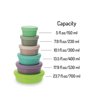 Melii Stacking & Nesting Food Containers with Silicone Lids 6 pcs