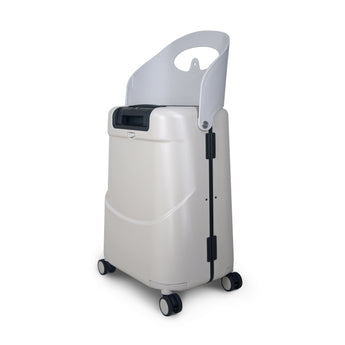 Cream 24-inch MiaMily Check-in Luggage with a white ride-on seat and black accents on wheels and hinges.