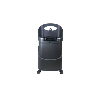 Dark gray MiaMily 24-inch check-in luggage with a ride-on seat and wheels, viewed from the back.