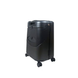 Black 24-inch MiaMily check-in luggage with a ride-on seat feature and four wheels.