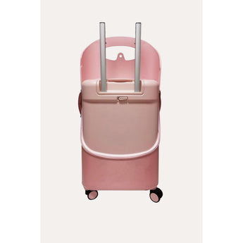 Pink MiaMily carry-on luggage with silver telescoping handle and four wheels.