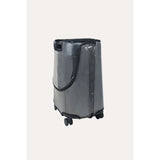Clear MiaMily luggage cover protecting a dark carry-on suitcase with black trim and wheels.