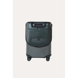 Clear protective MiaMily luggage cover on a dark grey carry-on suitcase, showing top handle access.