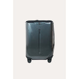Clear MiaMily protective luggage cover on a dark gray carry-on suitcase with black trim.