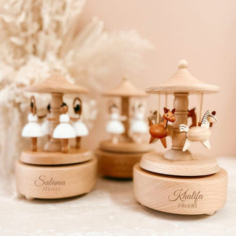 Mommy's Charms Personalized Wood Music Carousel Cherished Keepsake | Music Toys